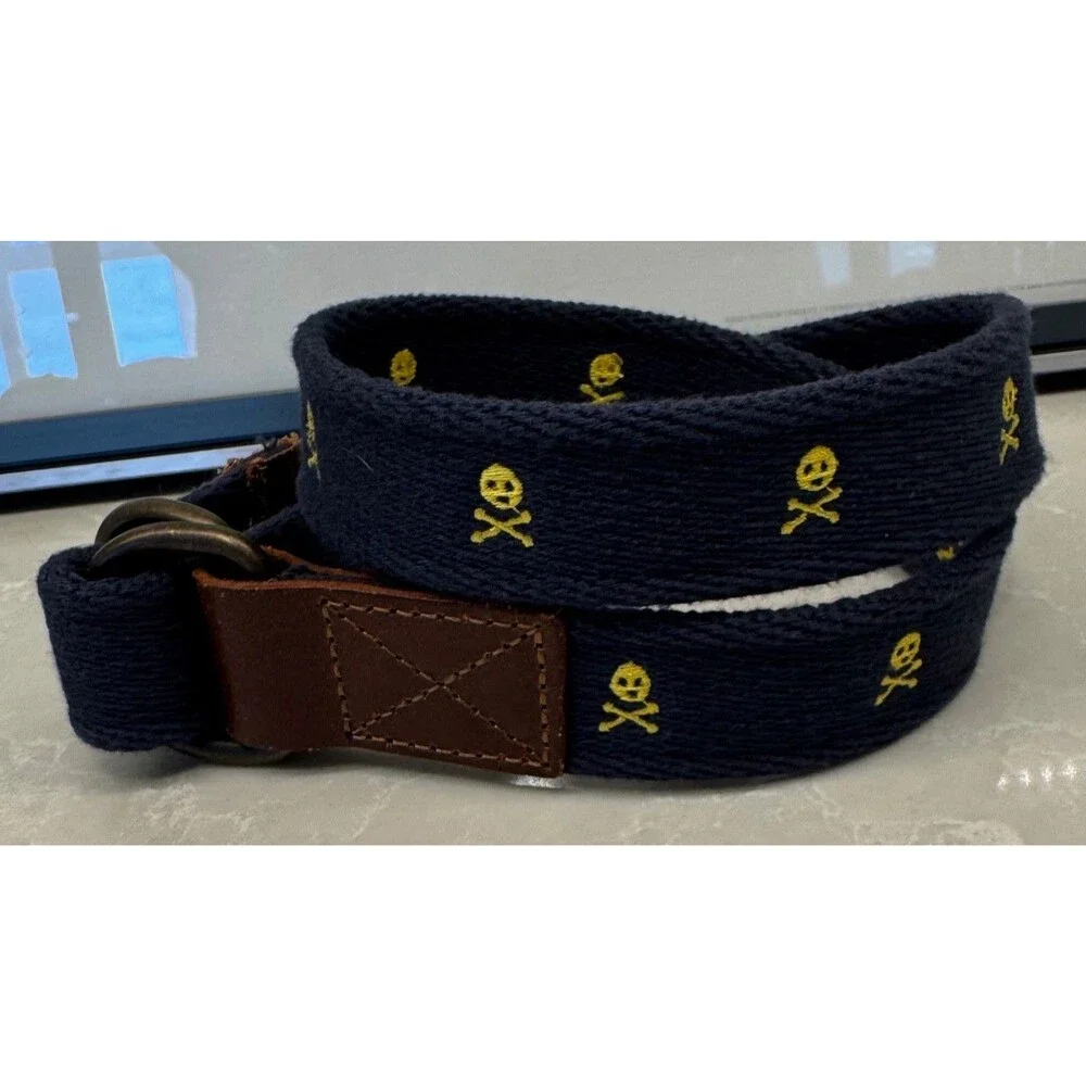 Lands End Leather And Cotton Belt Skull Cross Bones Navy Kids Size Small (21-23)